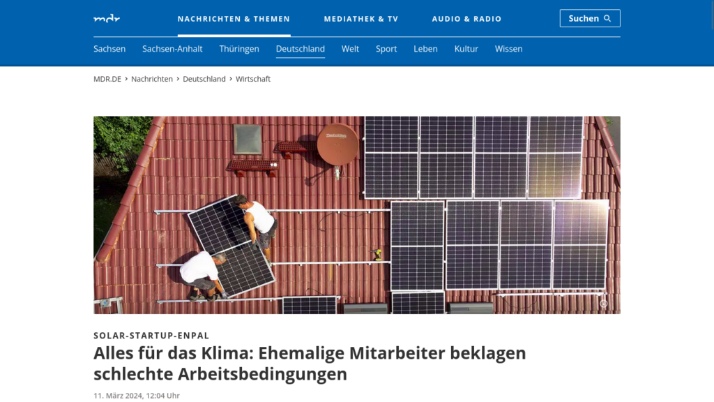 MDR – „Alles für das Klima: Ehemalige Mitarbeiter beklagen schlechte Arbeitsbedingungen“ (11.03.2024)