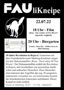 FAUli-Kneipe am 22. Juli 2022 – feat. Freundschaftsverein Marburg – Kurdistan