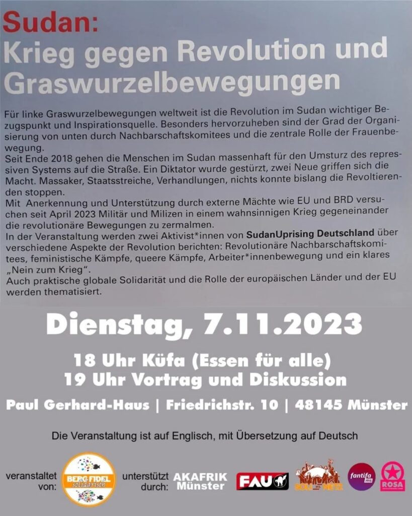 Vortrag, Diskussion, Abendessen: Zwei Aktivist*innen von SudanUprising berichten (in English!)