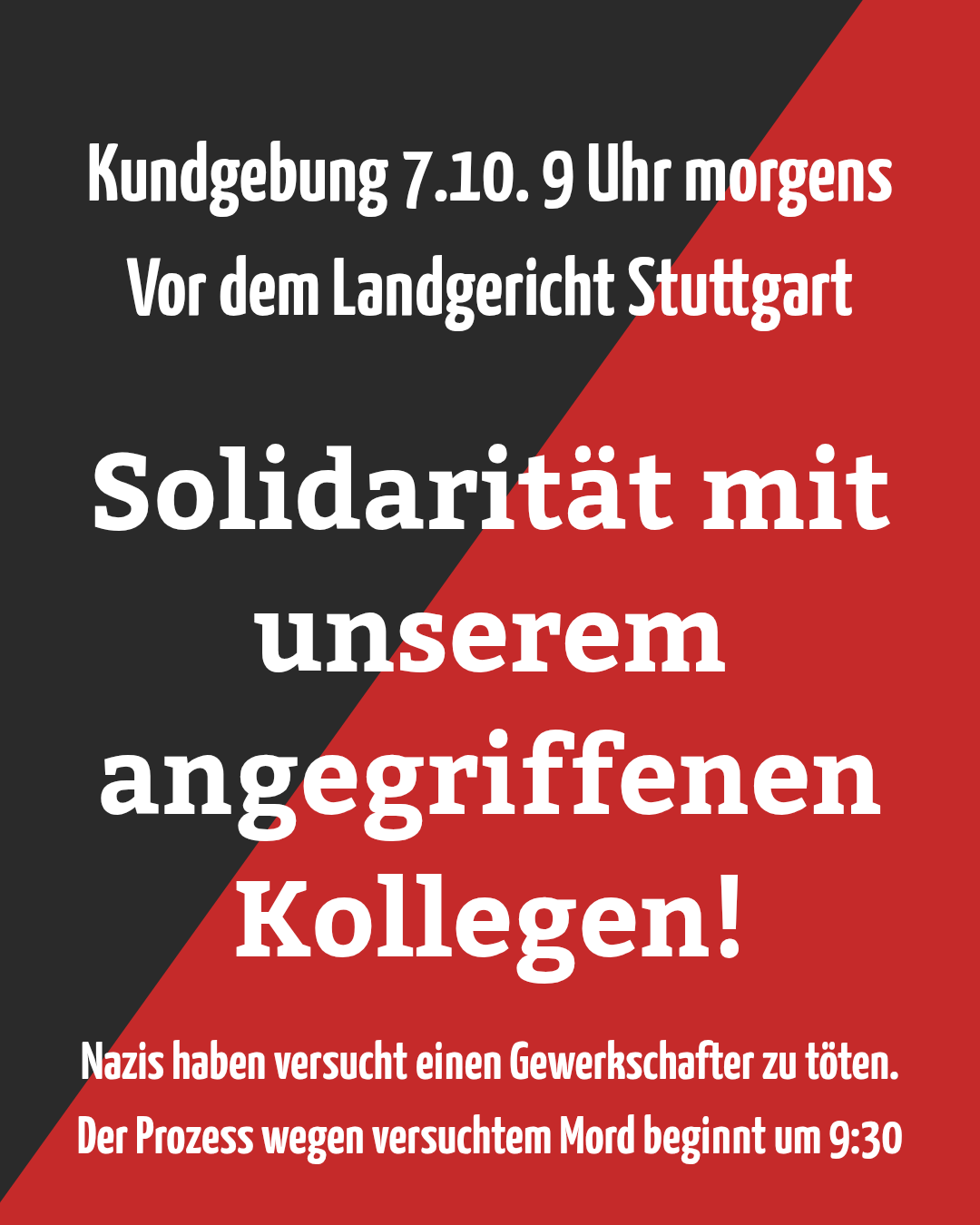 Vor Prozess gegen Naziangriff: Solidaritätskundgebung der FAU Stuttgart am 7.10